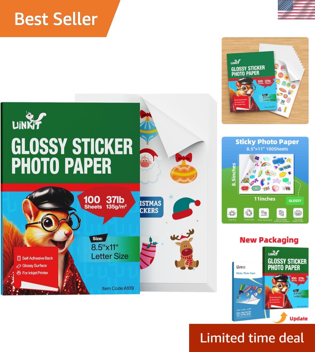 100 Sheets Printable Glossy Sticker Photo Paper 8.5×11 Full Sheet Inkjet Self…