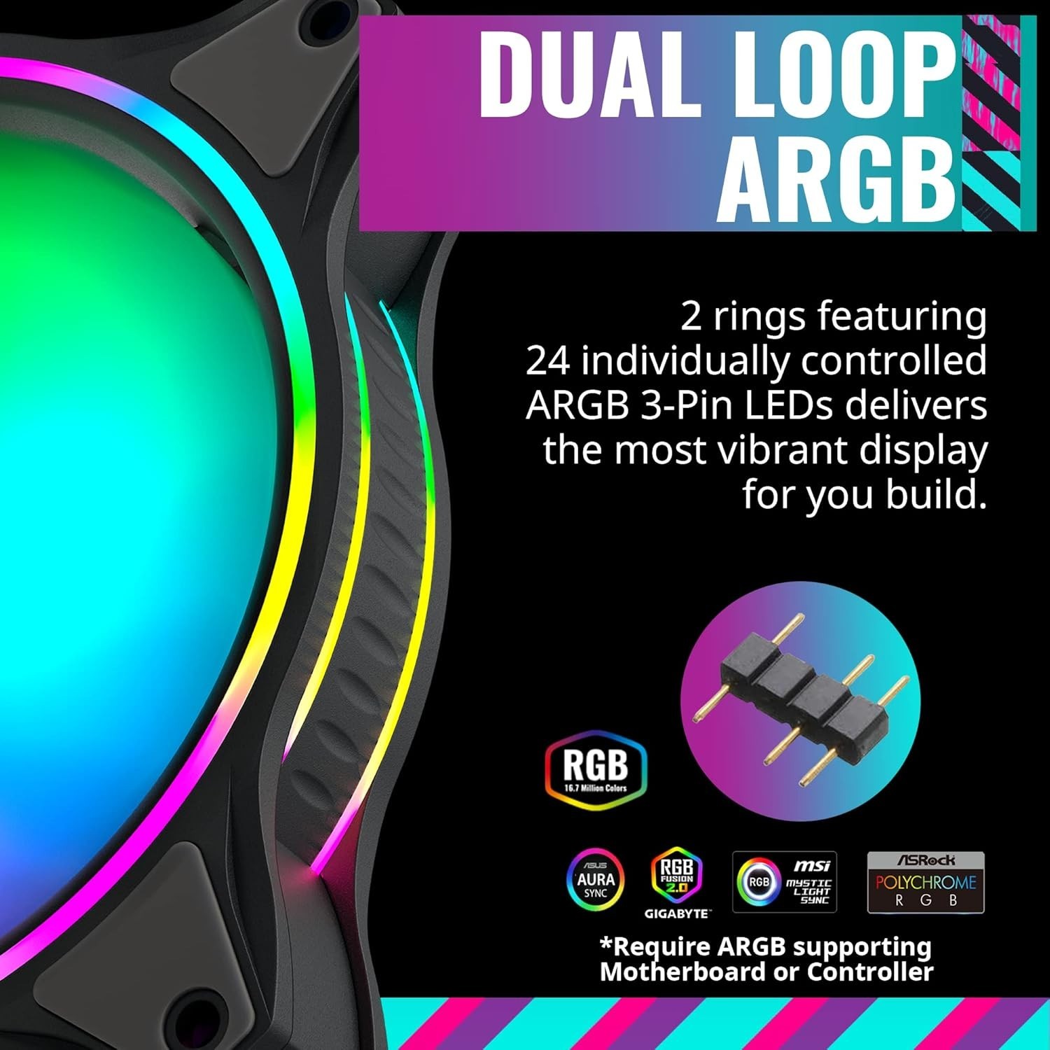 Cooler Master MasterFan MF140 Halo Fan, Duo-Ring ARGB Customizable Lighting- NEW