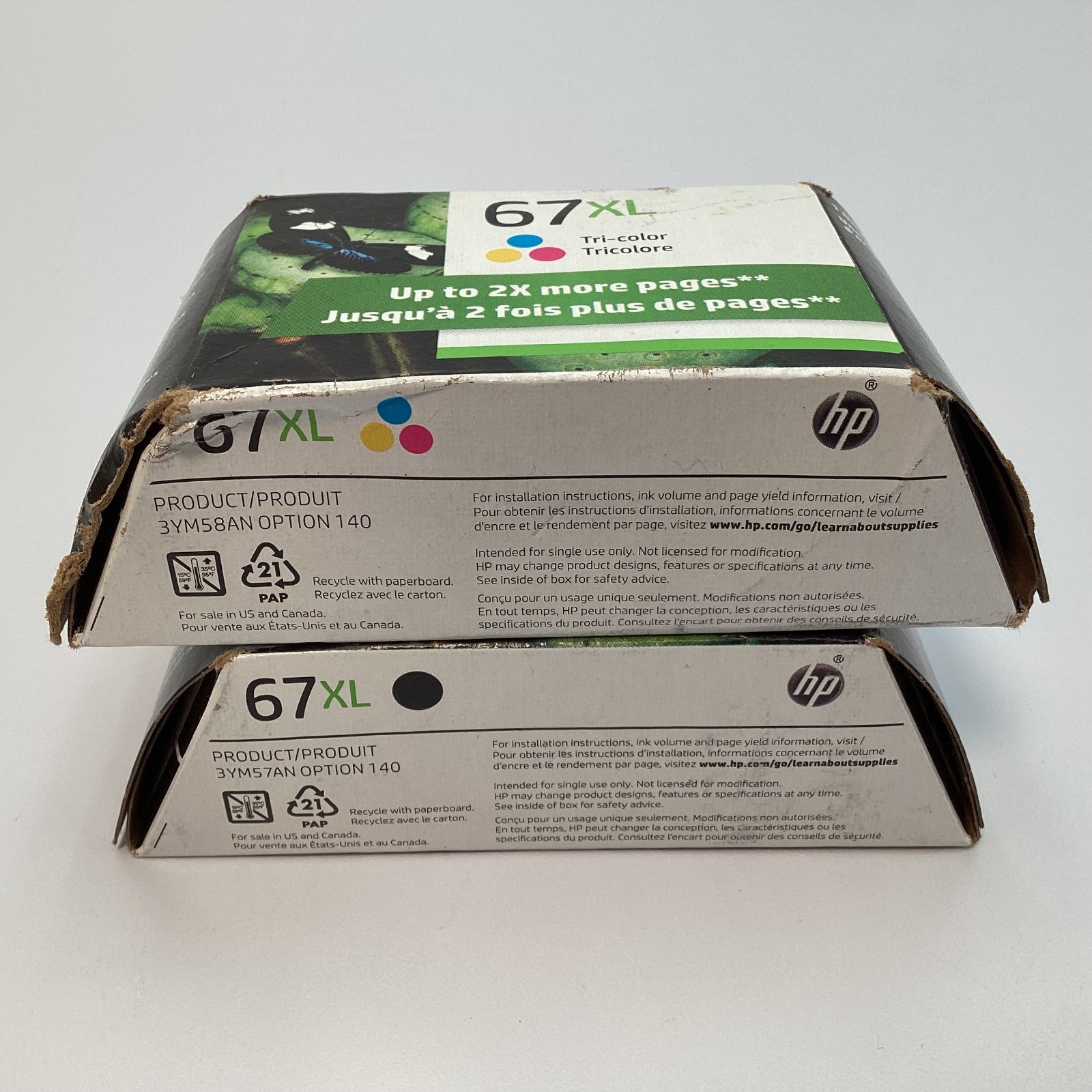 Lot of 2 HP 67XL Black & Tri-Color Ink Cartridges 3YM57AN 3YM58AN – 2023 & 2024
