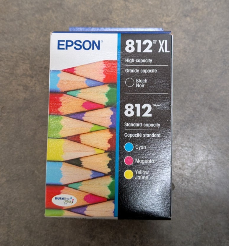 Epson 812XL Ink Cartridges 4-Pack Black Cyan Magenta Yellow Exp 07/2028 Genuine
