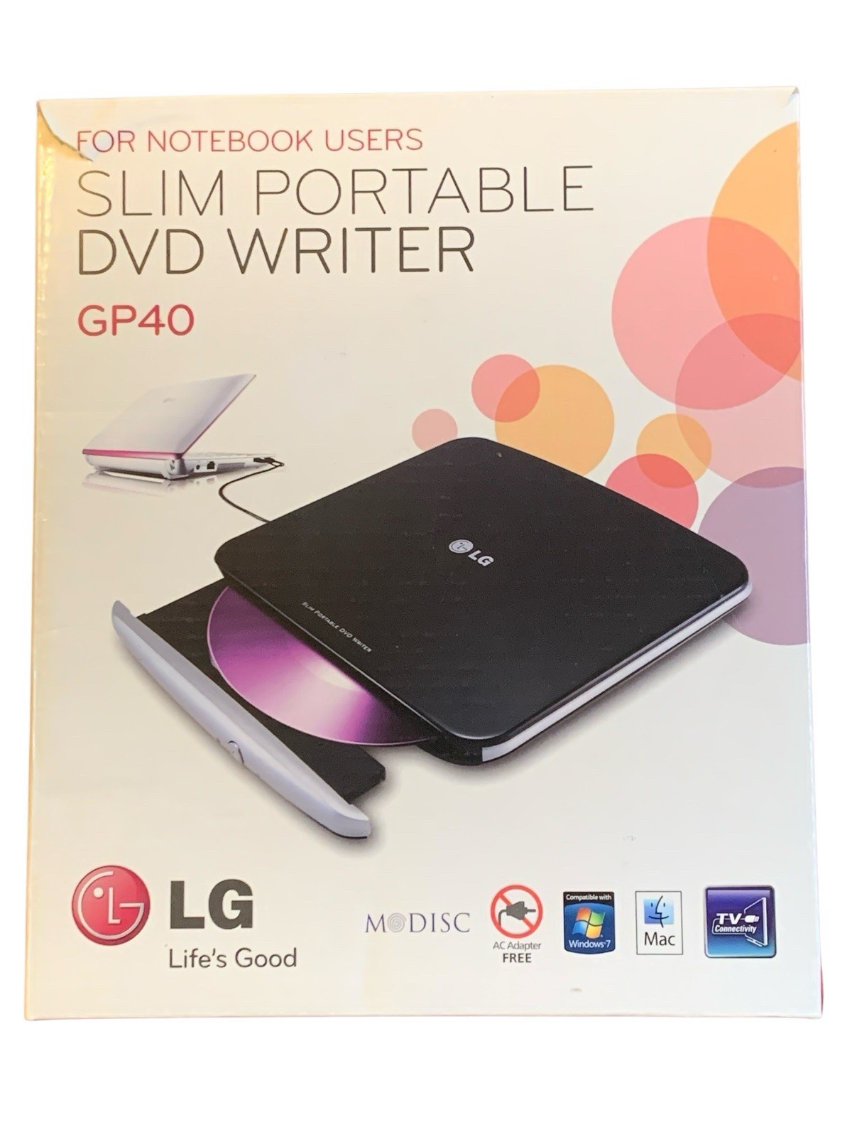 LG Slim Portable DVD Writer GP40 USB External Media Storage TESTED WORKING