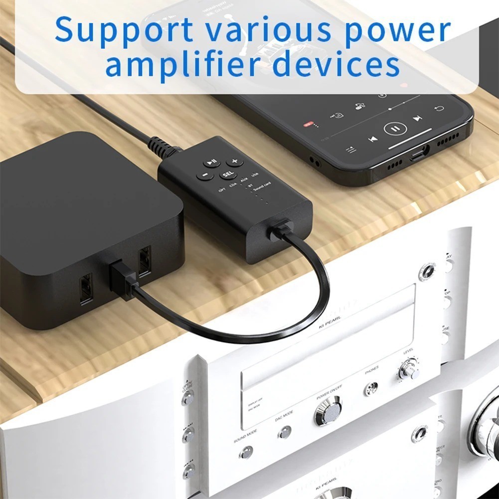 2-in-1 Bluetooth 5.2 Receiver Fiber Optic/Coaxial/Audio Adapter USB 3.5mm Aux
