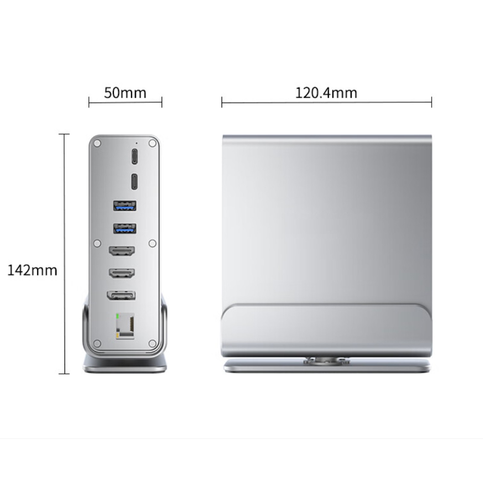 Vertical Type C 3 monitors Docking Station Dual HDMI 4K@60HZ USB 3.2 RJ45 1000M