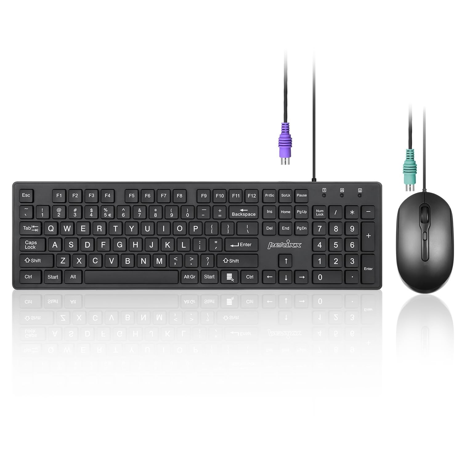 Wired Standard PS2 Keyboard Mouse Combo Full-Size Layout PERIDUO-117P