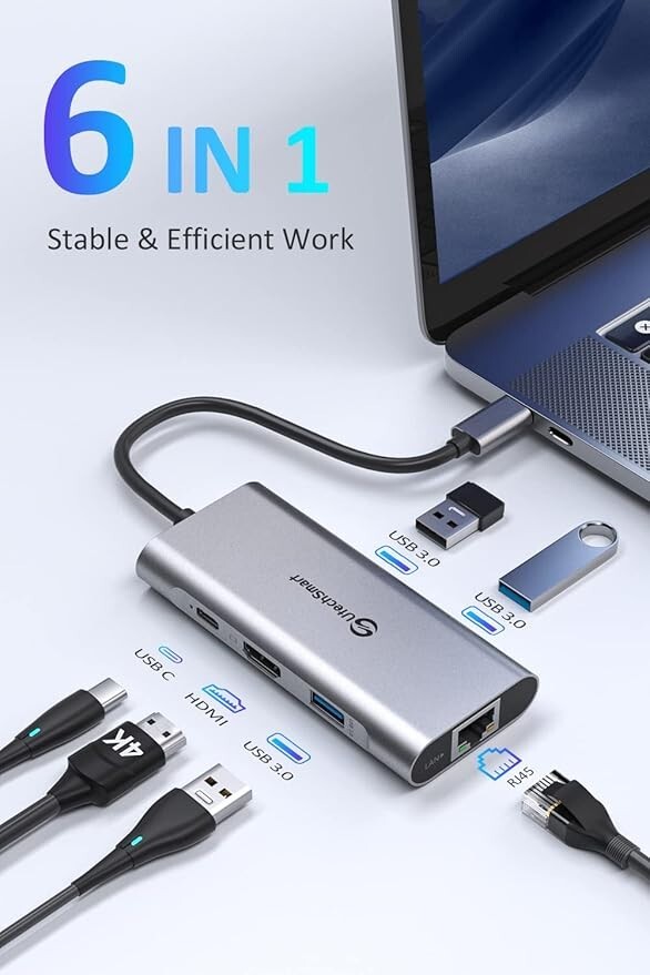 UtechSmart USB C Hub, USB C Ethernet Multiport Adapter, 6 In 1 USB C to HDMI Doc