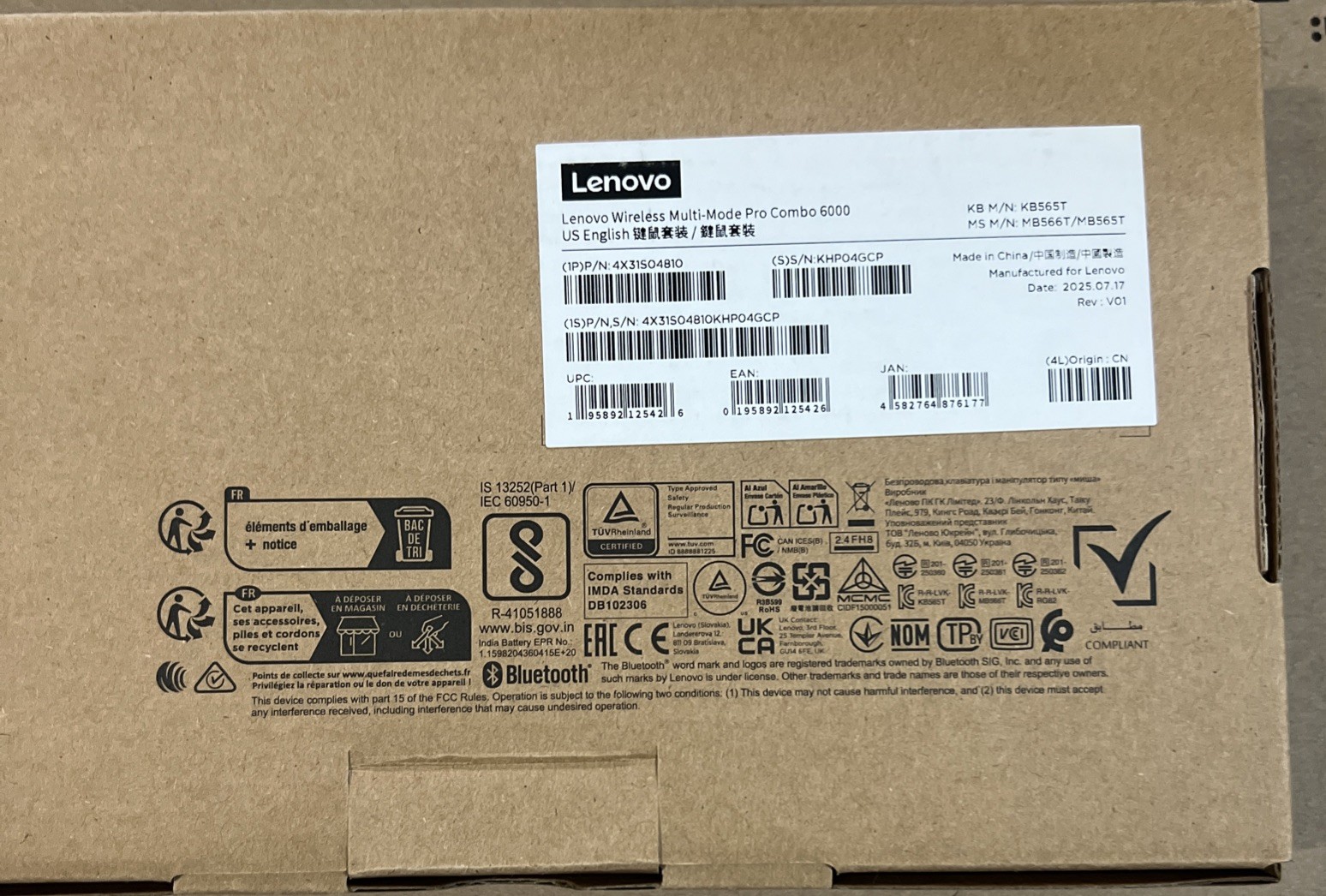 Lenovo Wireless Multi-Mode Pro Combo Keyboard and Mouse 6000 US English 4X31S048