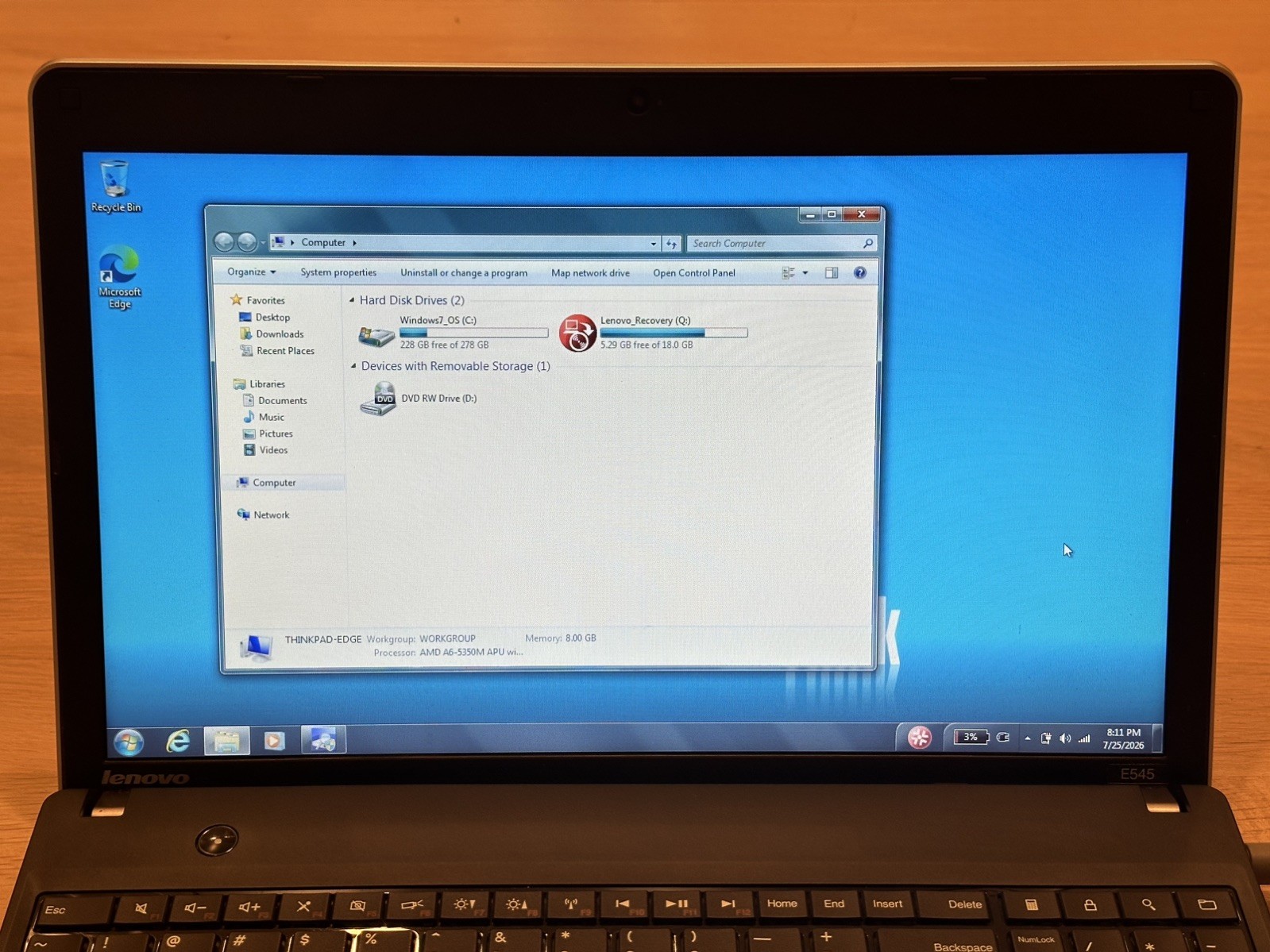 Lenovo ThinkPad E545 Laptop – MINT! – Windows 7, AMD A6, 8GB RAM, 320GB HDD