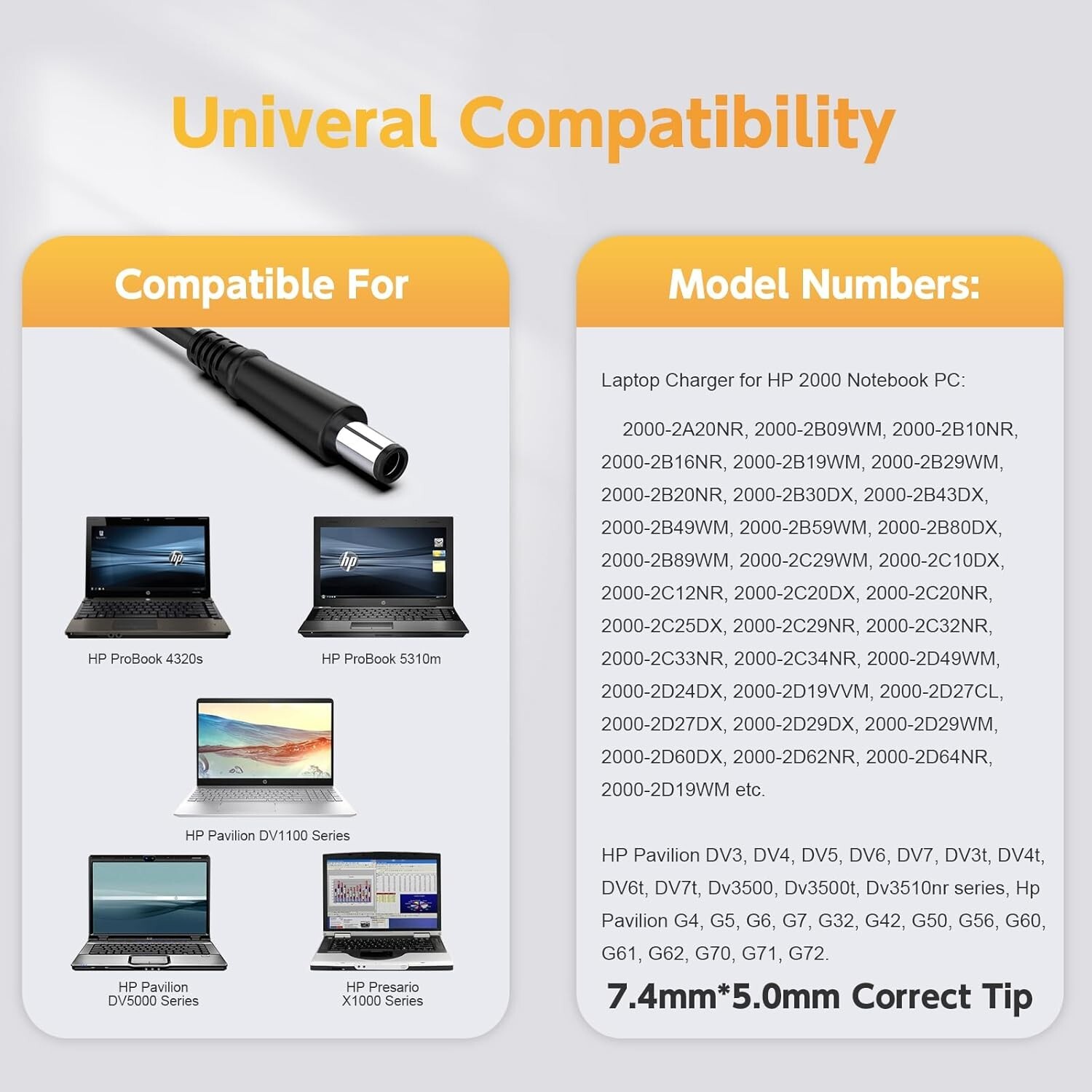 Compatible HP Pavilion G6/G7/DV4-7 18.5V 3.5A 65W Laptop Charger Power Cord