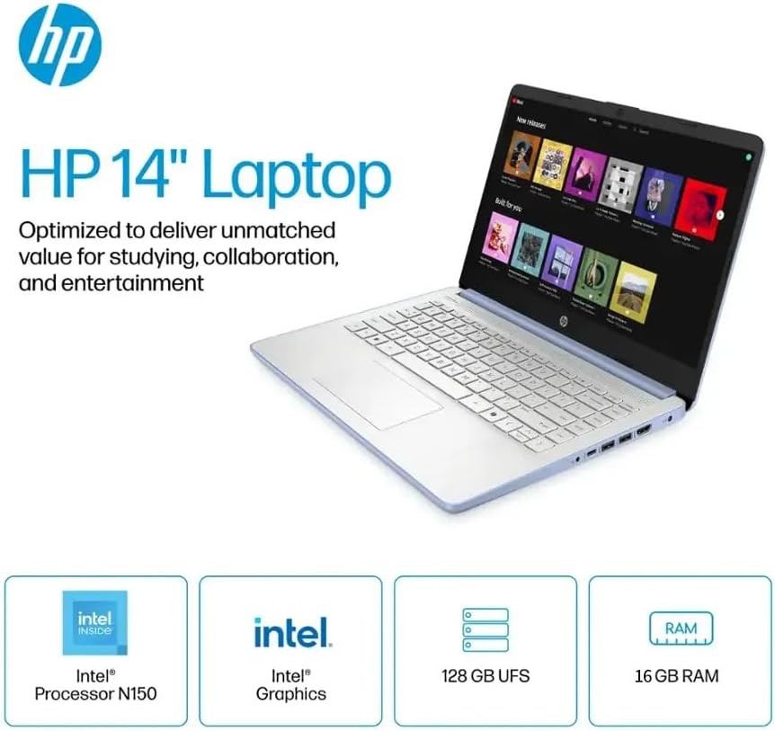 HP 14 Student Laptop,Intel Processor N150,UpTo 4GB 384GB(128GB UFS+256GB MSD)