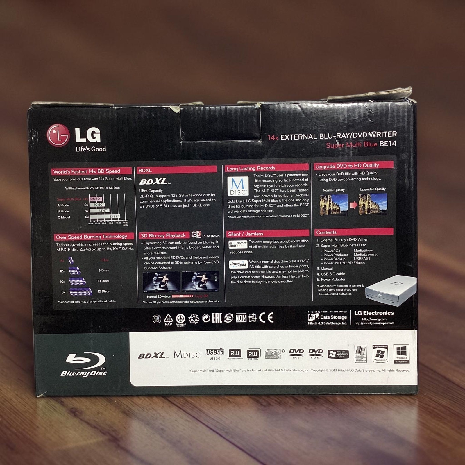 LG BE14NU40 External Blu-ray DVD Writer 14x USB 3.0 BDXL M-DISC Silver