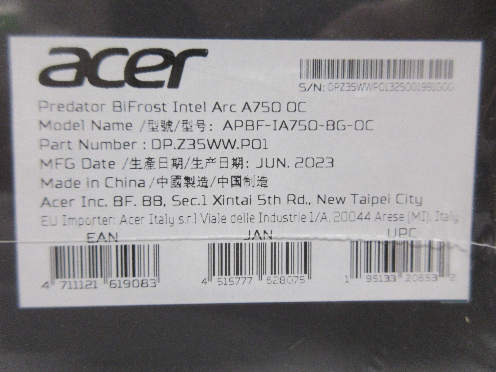 ACER Predator BiFrost Intel Arc A750 Overclocking Graphics Card 8GB GDDR6 NEW!!!