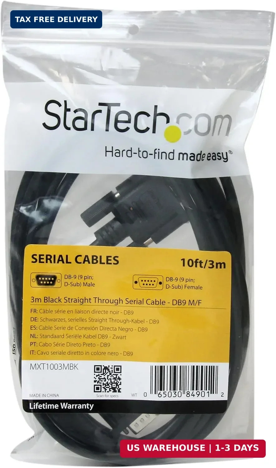 StarTech.com 3m Black Straight Through DB9 RS232 Serial Cable – DB9 RS232 Serial
