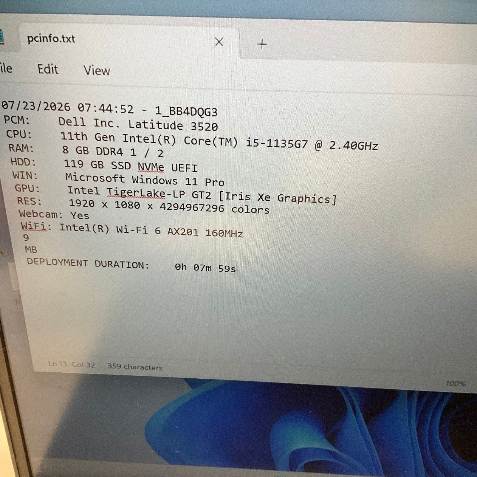 Dell Latitude 3520 Laptop Intel i5-1135G7 8GB RAM 128GB SSD Windows 11 Pro