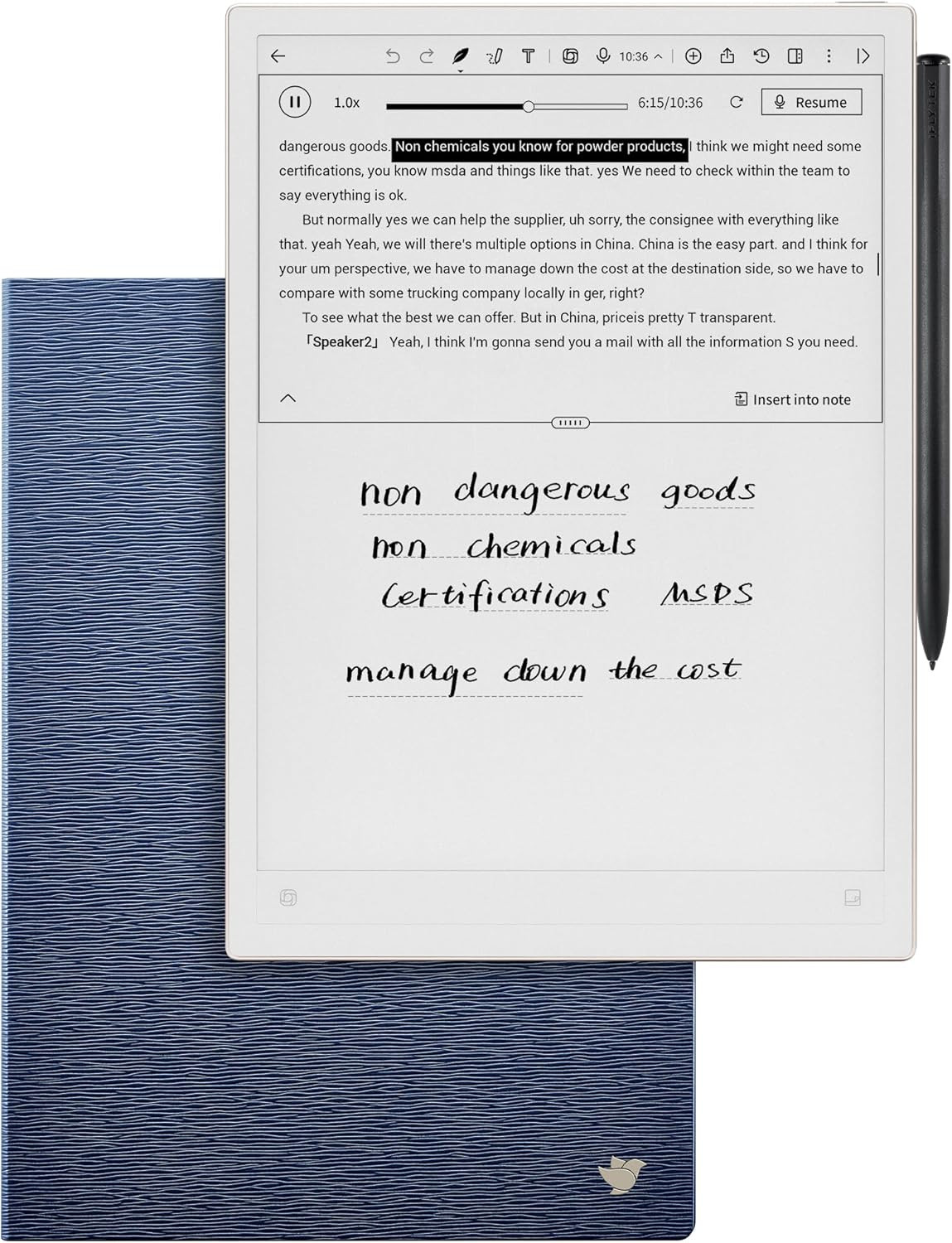 iflytek AINOTE 2 Bundle with Deep Navy Folio Case, 10.65″ E-Ink Tablet, AI Note
