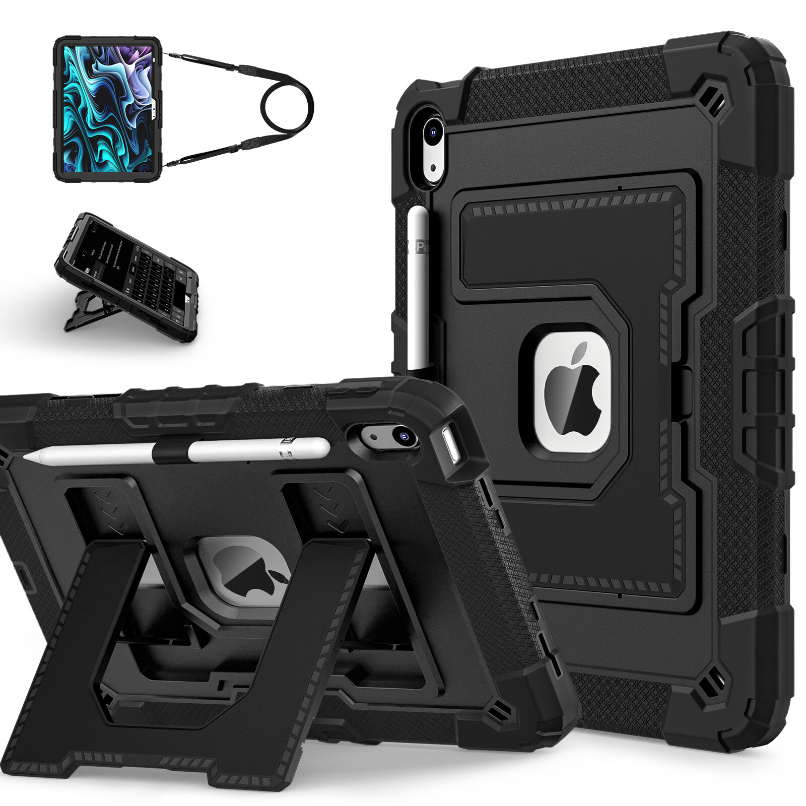 For Apple iPad A16/10th Gen Air 11 M4/M3/M2 Rugged Heavy Duty Stand Case w Strap