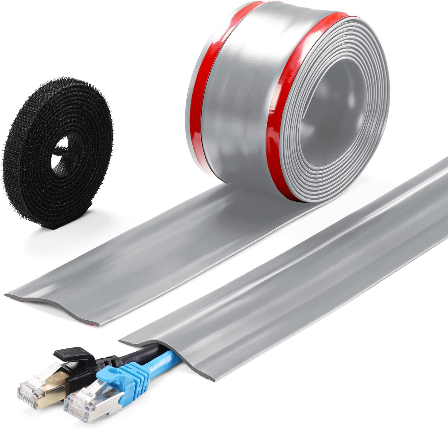 16.4Ft Cord Cover for Wires on Floors or Walls, 2.2In Wide, Grey | Soft PVC Cord