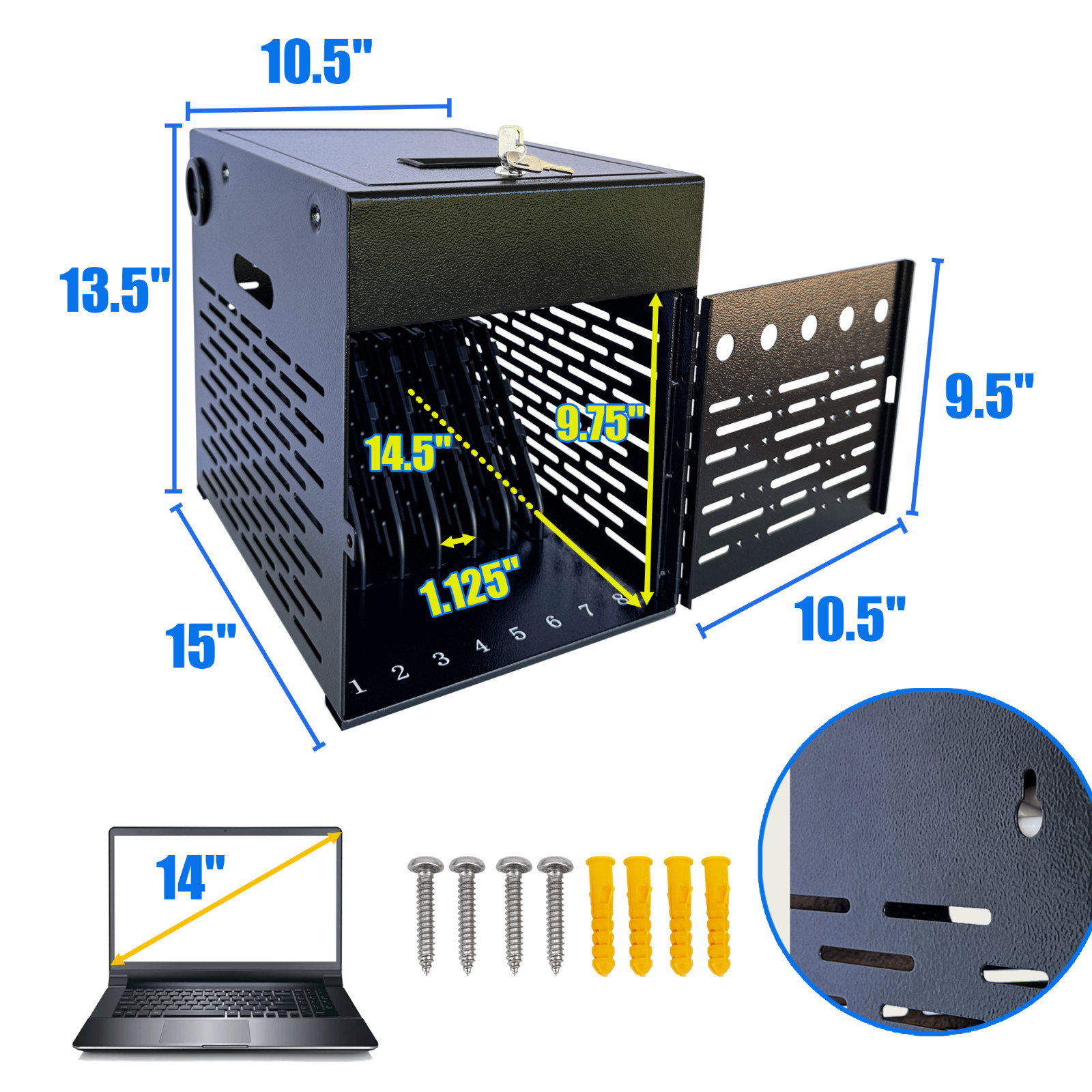 8-Device Tablet Charging Station, Lockable Steel Case Fits 14″ Chromebooks, iPad