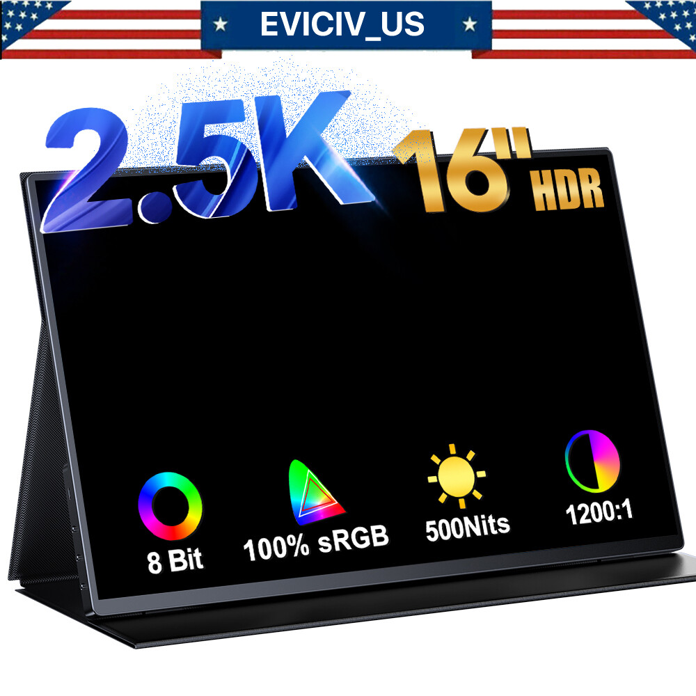 EVICIV 16.0″ 2.5K Portable Monitor 500 cd/m² Screen USB C Display HDMI 2560*1600