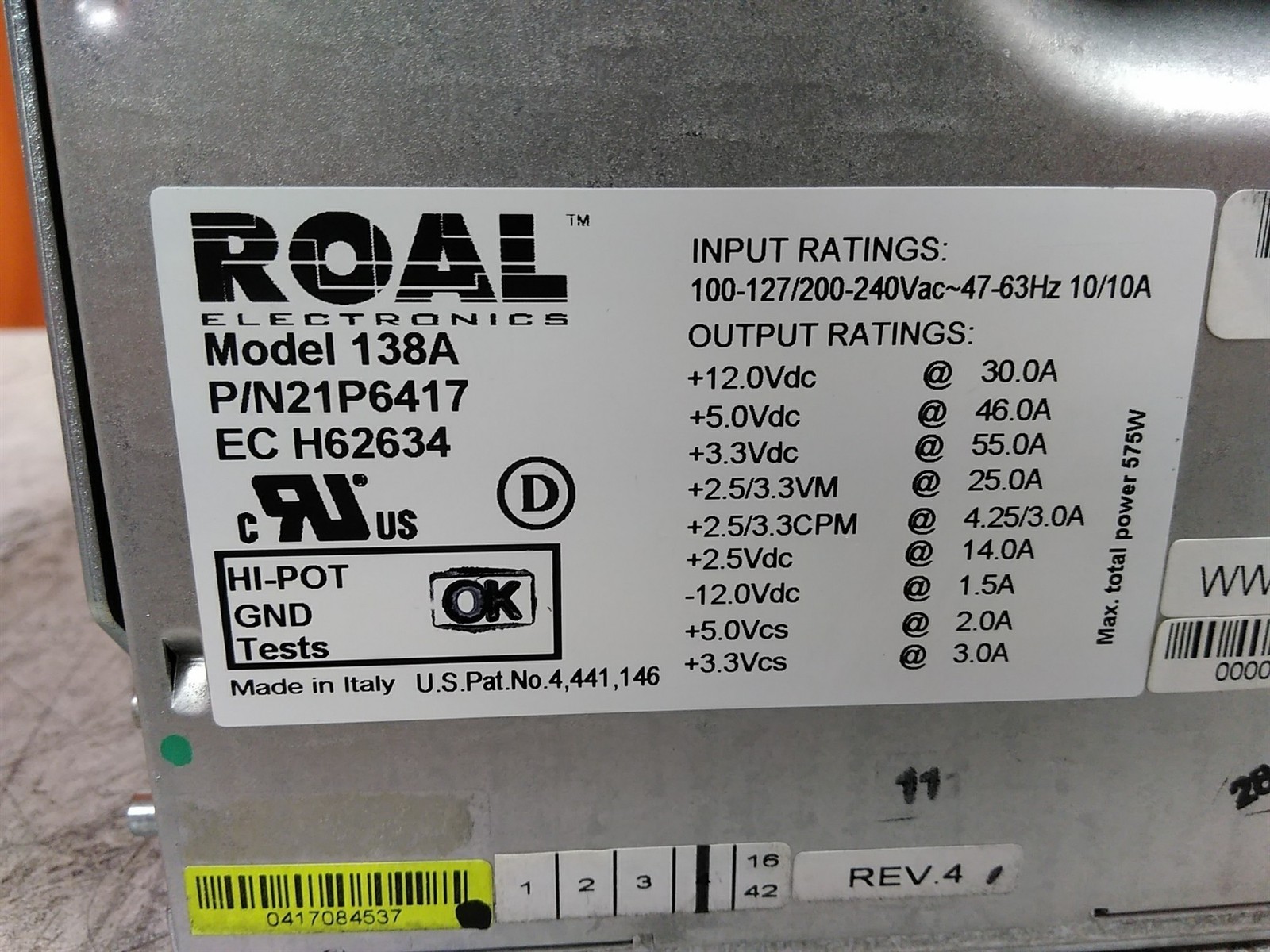 ROAL Electronic Model 138A 21P6417 575W Power Supply for IBM 9402-820 System