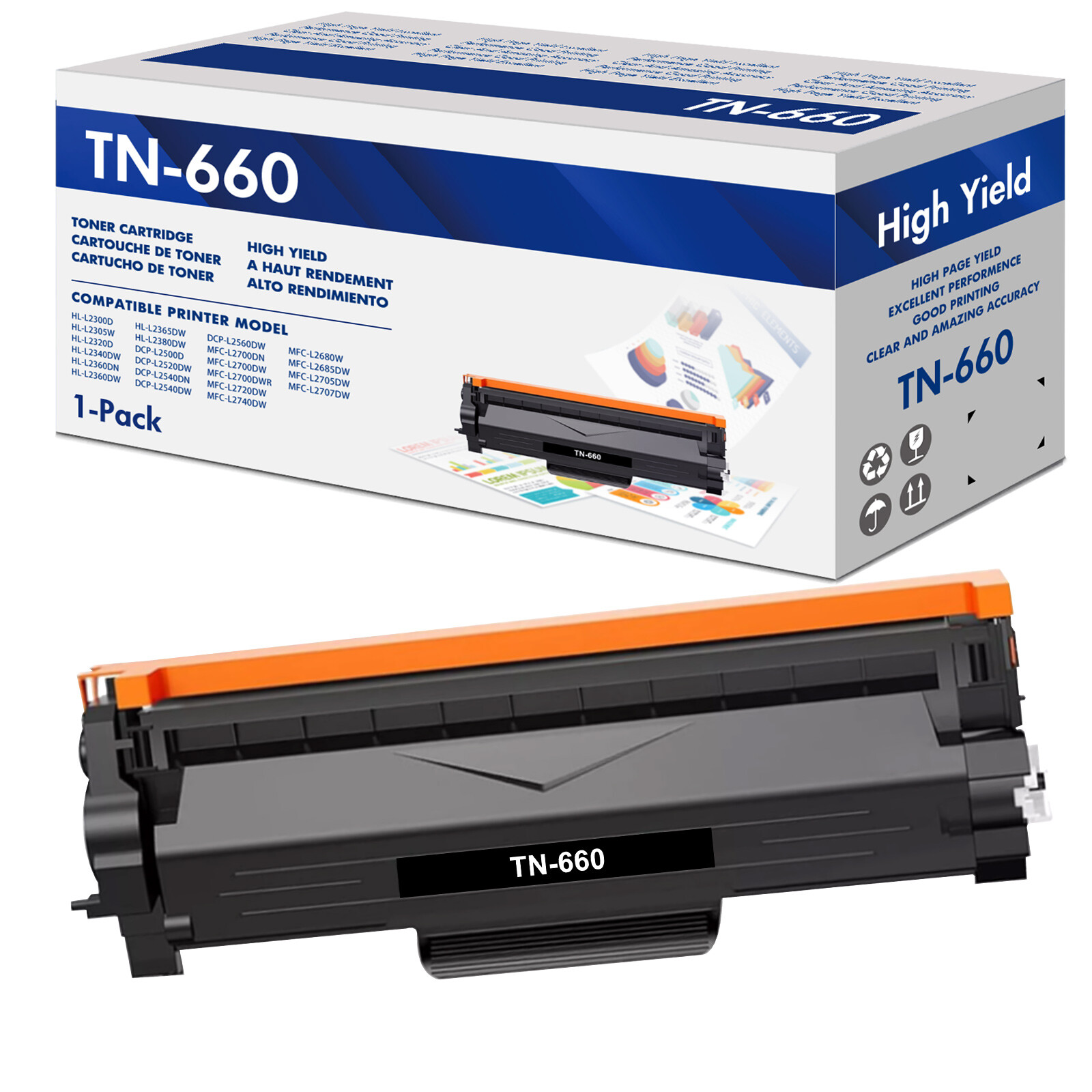 1PK High Yield TN660 Toner for Brother MFC-2700DW DCP-2540DW HL-L2300D 2305W