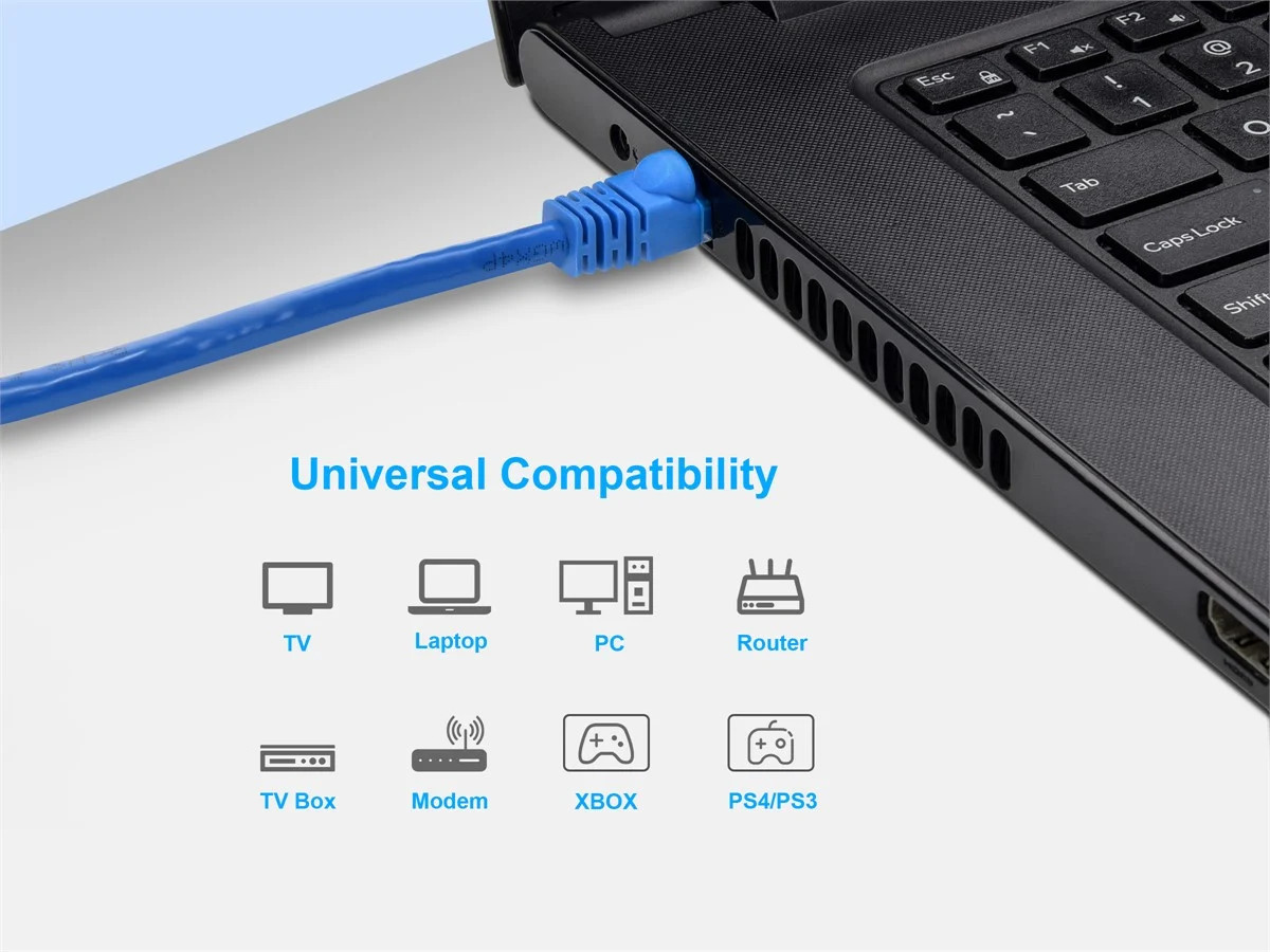Cat6 Ethernet Patch Cable Network Internet RJ45 Stranded UTP 24AWG 0.5ft Blue