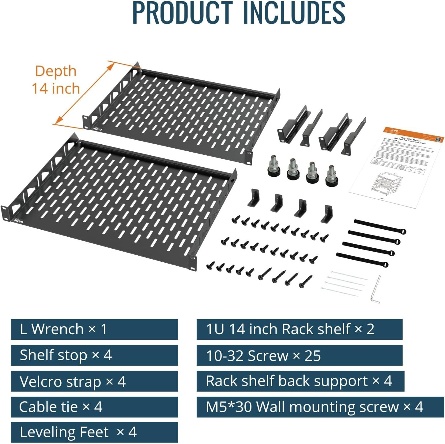 16U Open Frame Network Rack for IT & AV Gear, AV Rack Floor Standing or Wall Mou