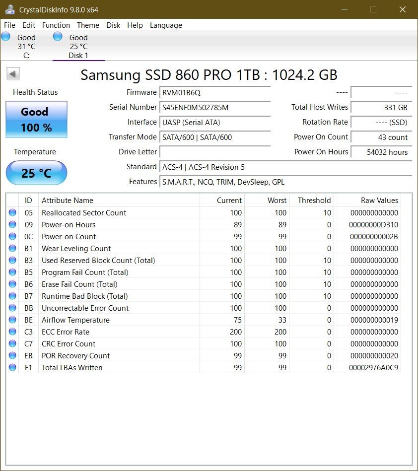*Low Writes* Samsung 860 Pro 1TB SSD (MZ-76P1T0) 3D V-NAND SATA III 6Gb/s 2.5″
