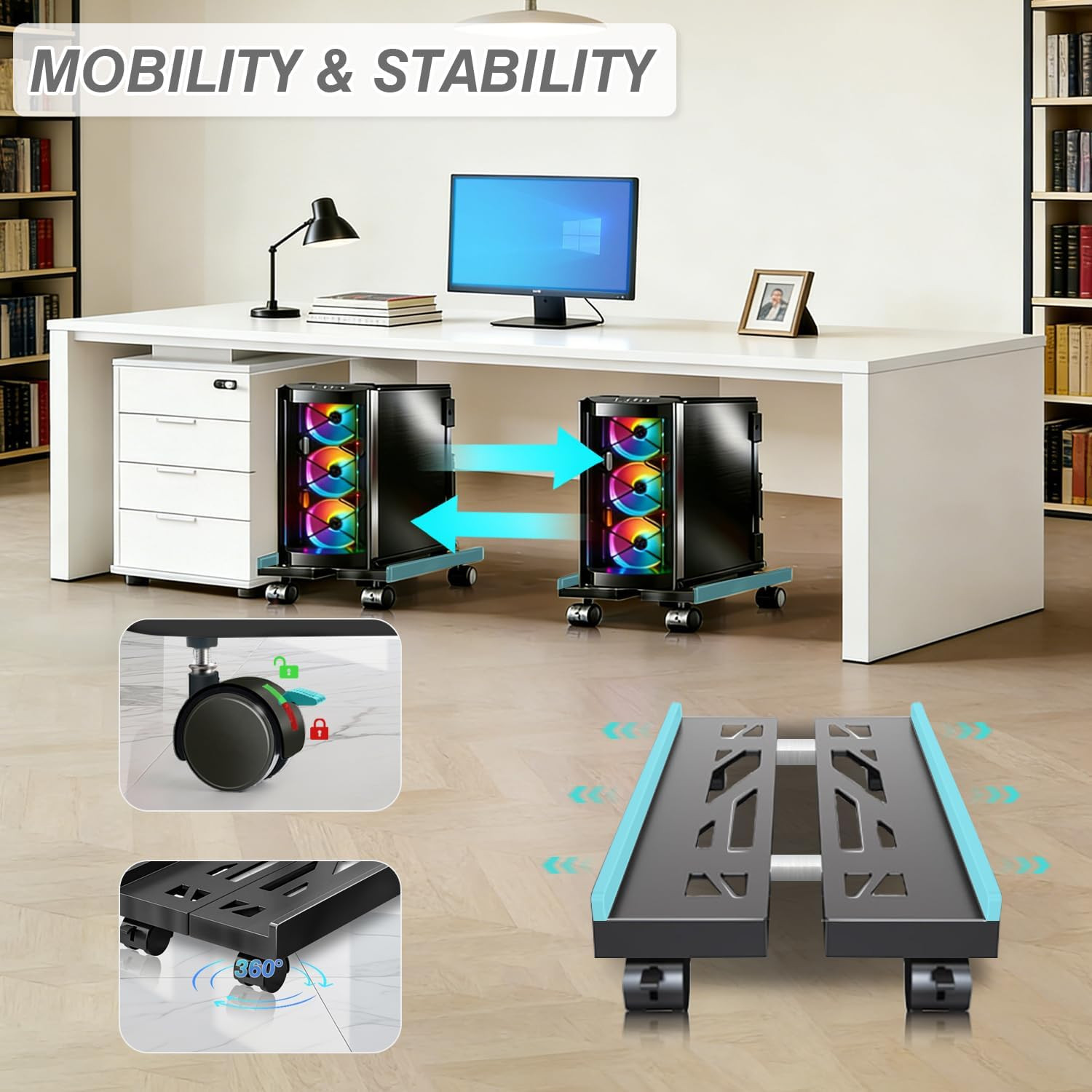 PC Stand, Mobile CPU Stand for Floor, Adjustable CPU Rolling Stand, under Desk C