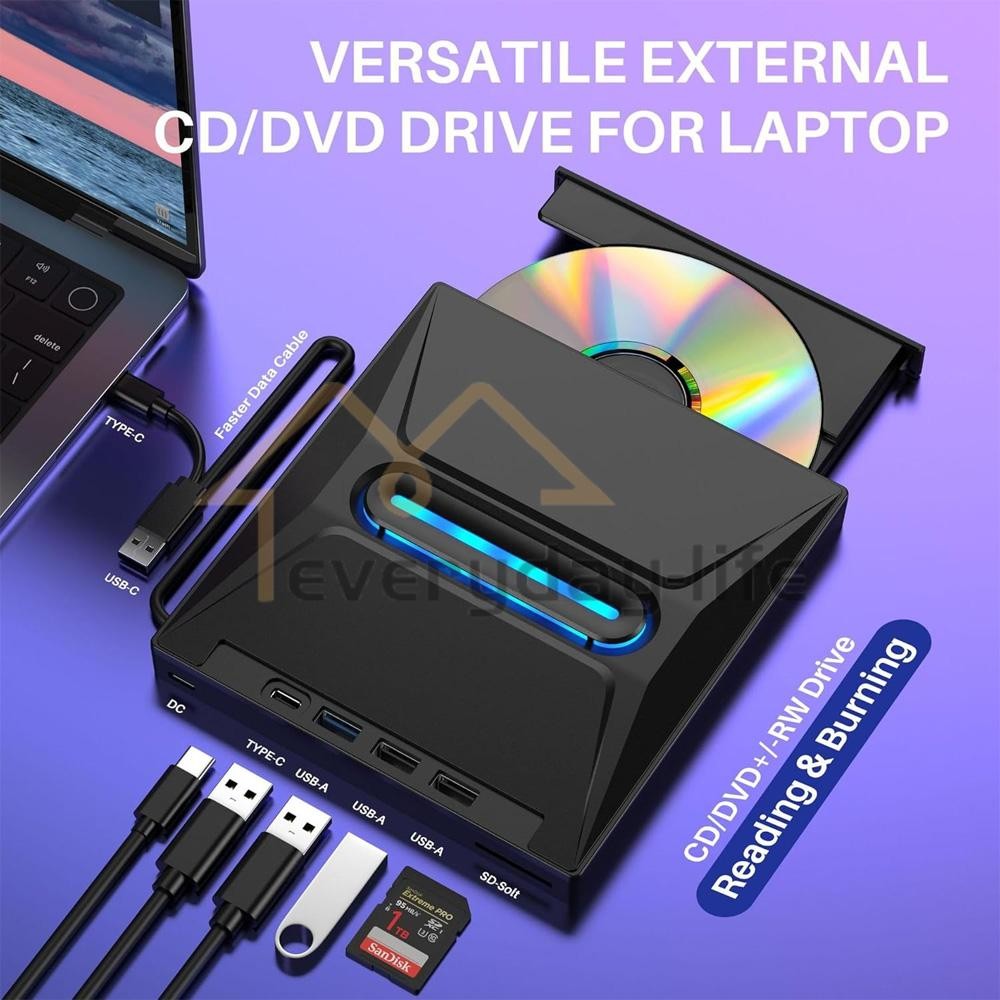7-in-1 Slim External CD DVD Drive USB 3.0 Reader Writer Burner Player For Laptop