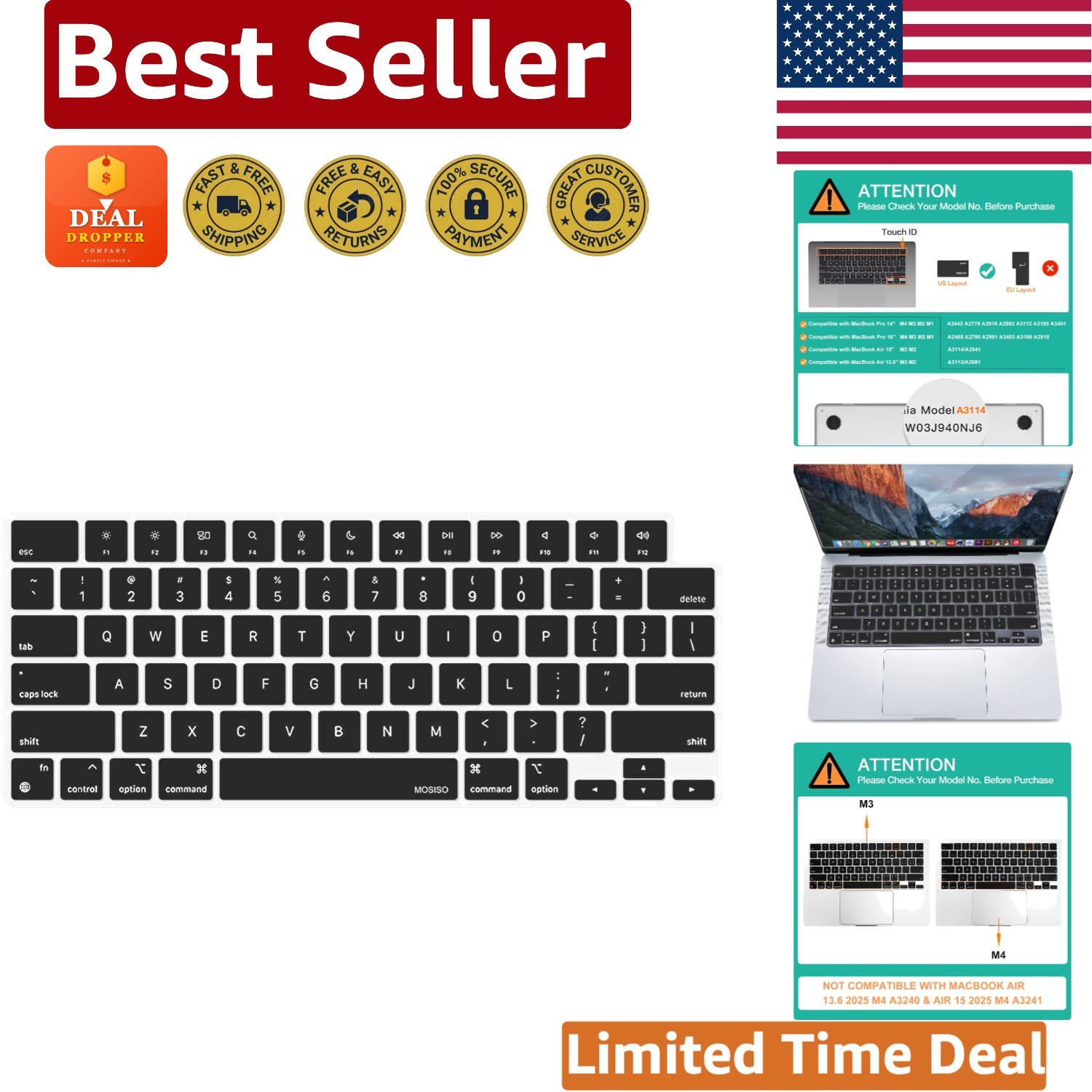 Flexible Silicone Keyboard Cover for MacBook Air 15 & Pro 14/16 – Dust Resistant