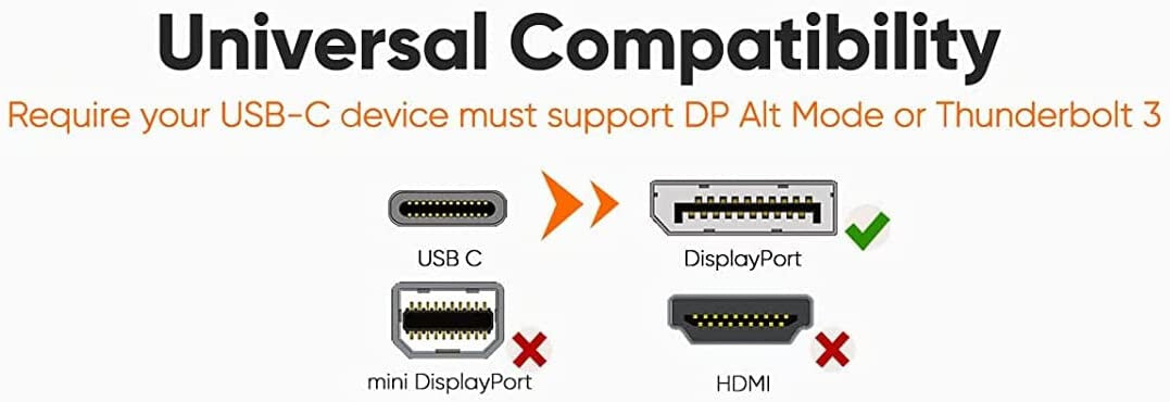 Amber USB-C Type to DisplayPort Adapter + DisplayPort Cable 6Ft