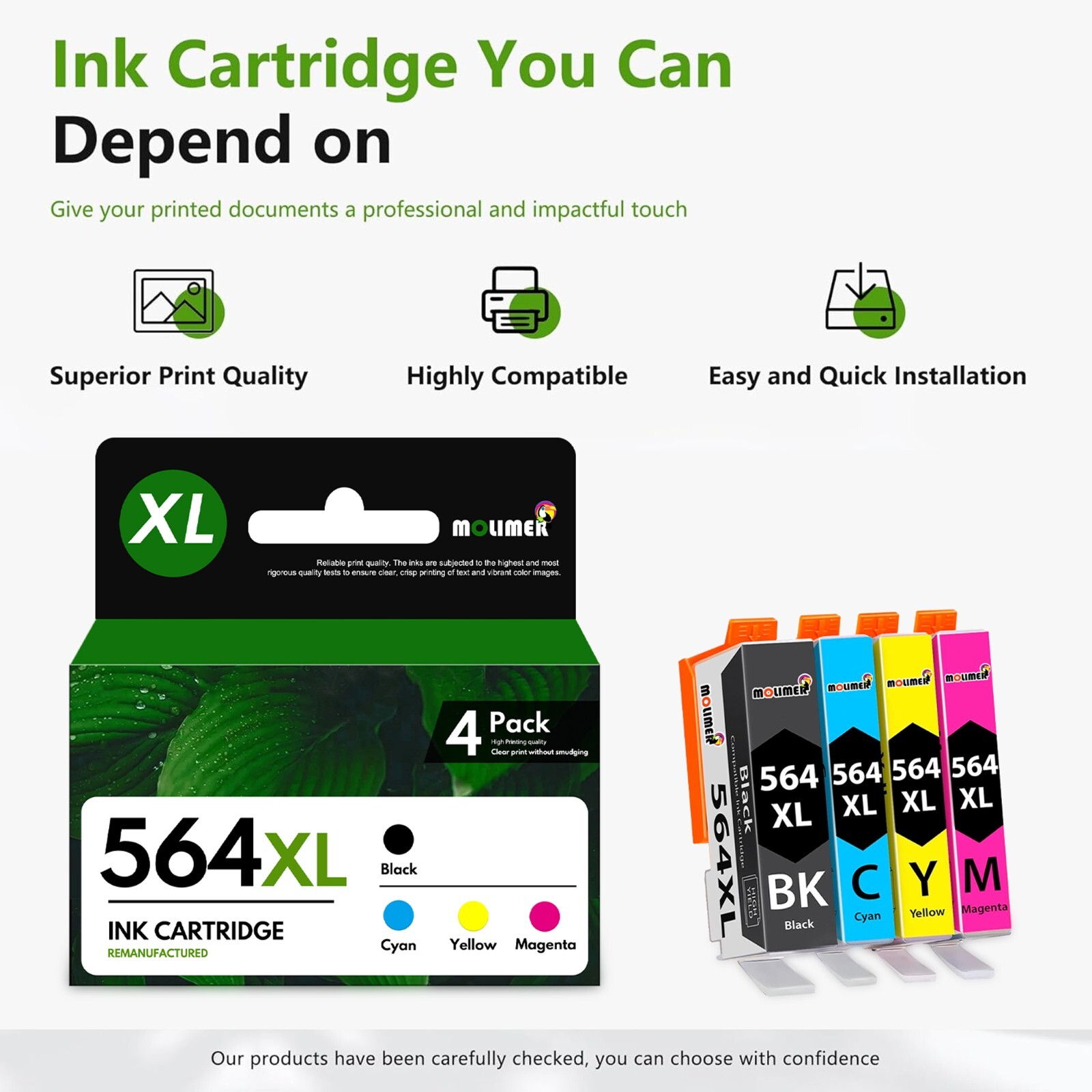 564XL 564 Ink Cartridge Replacement for HP 564 XL DeskJet 3520 3521 Bk/C/M/Y