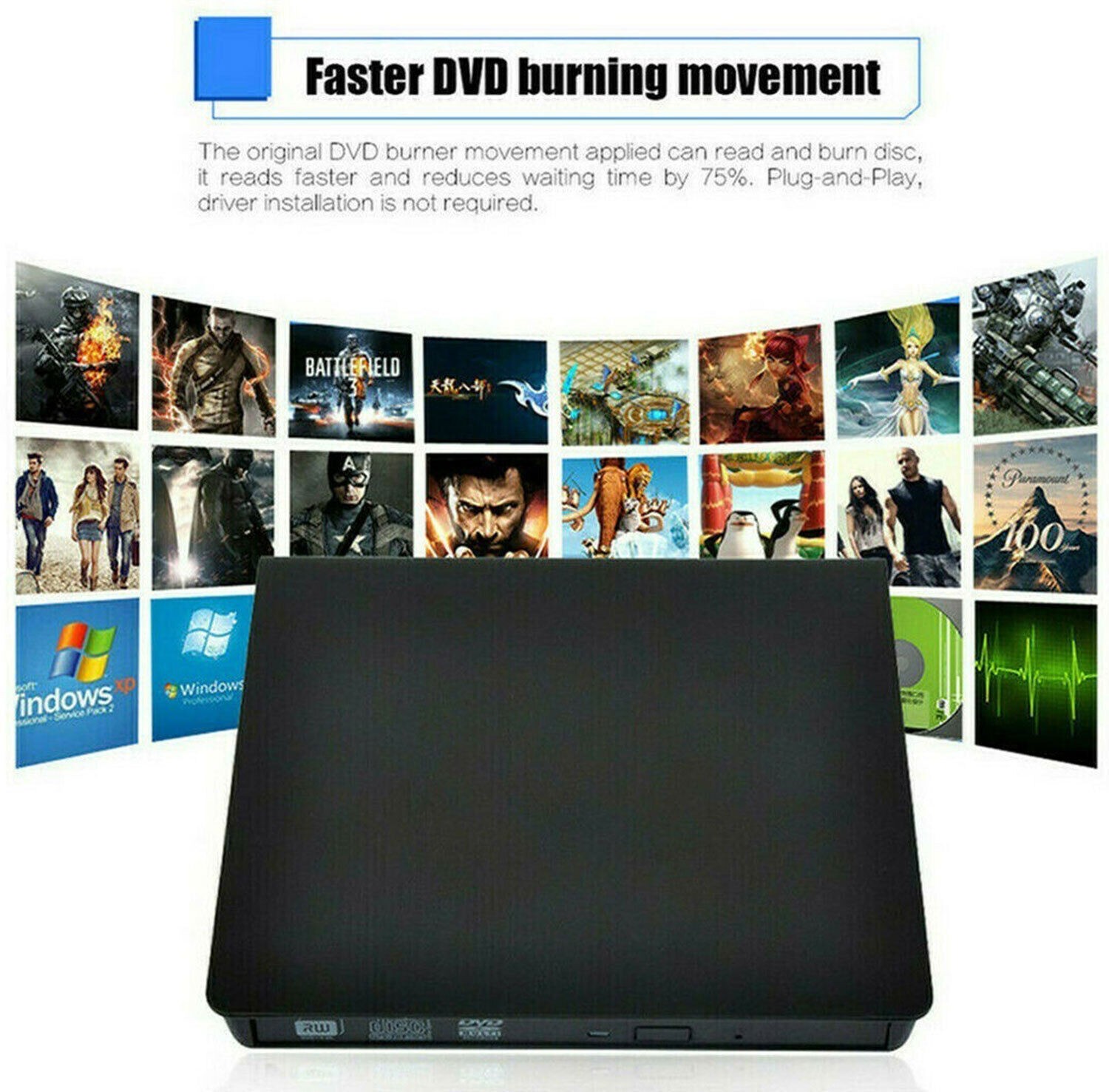 Slim External CD DVD RW Drive USB 3.0 Writer Burner Player Black For Laptop PCS