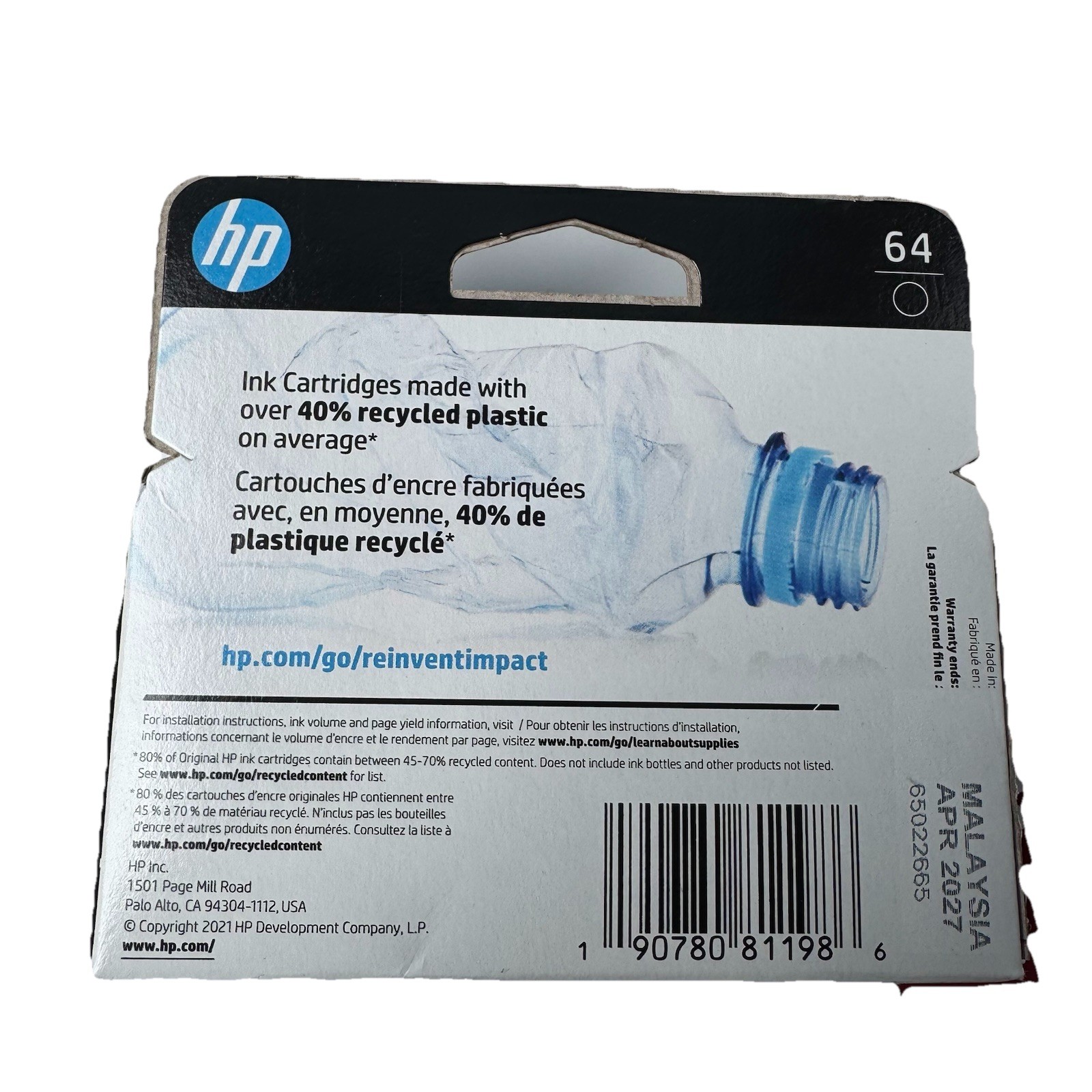 Genuine HP 64 Black Ink Cartridge N9J90AN Exp 04/2027 NEW Sealed