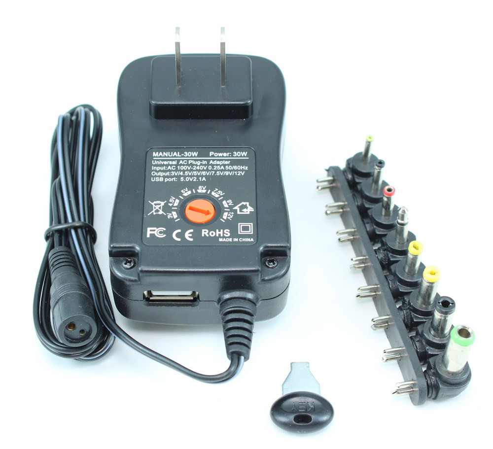Power Supply 3-12 Volts 30 Watts 8 Switchable Barrel Connector Ends