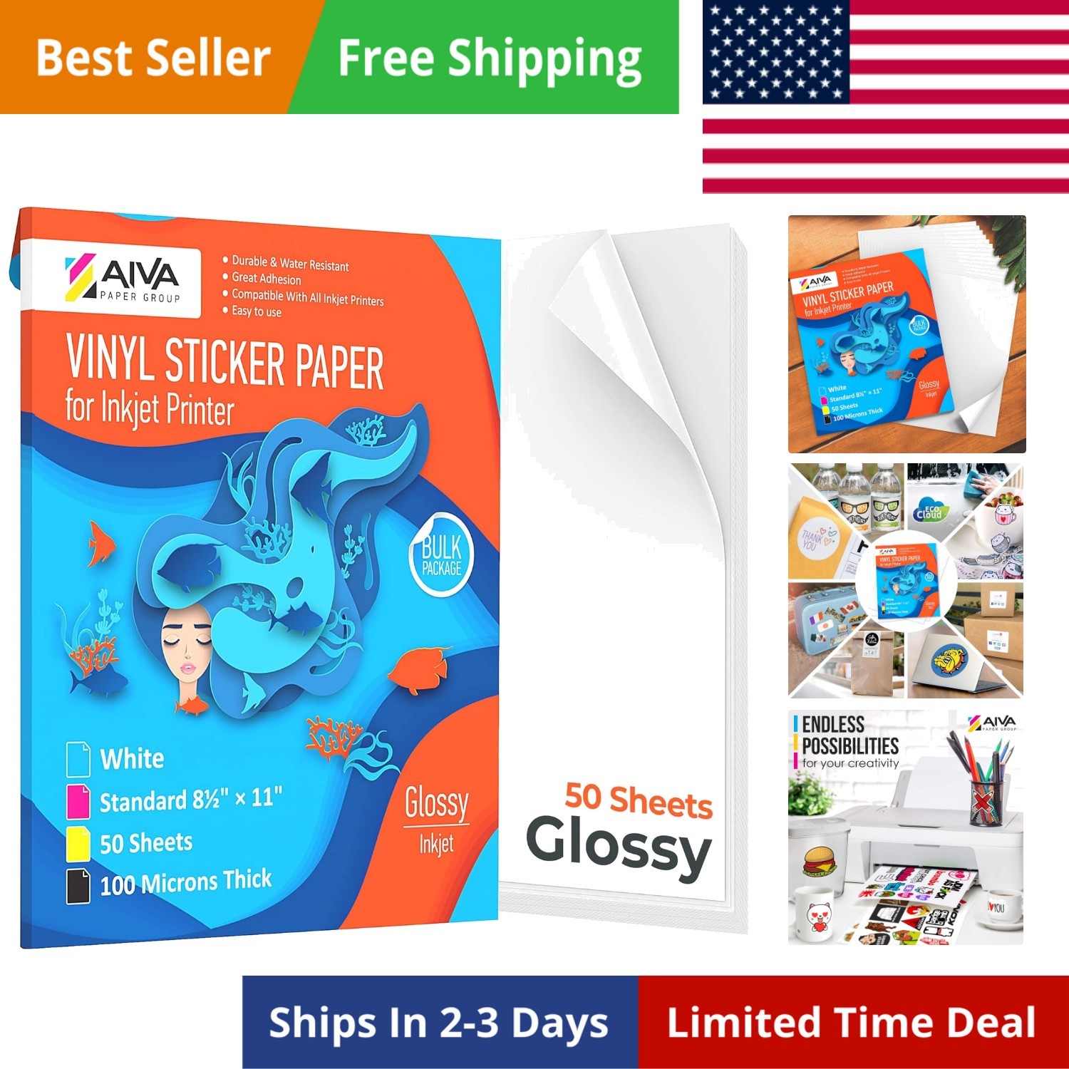 Printable Vinyl Sticker Paper – Waterproof Decal Paper for Inkjet Printer – 5…