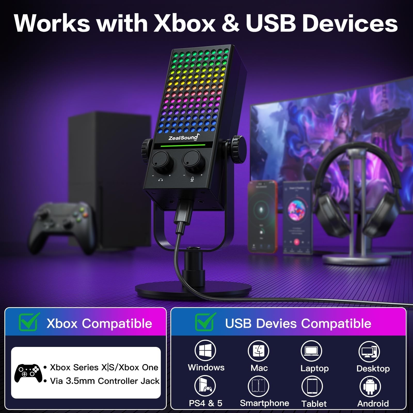 Gaming USB Microphone for PC, Mac, Xbox, iPhone & Android – Noise Reduction, Mut