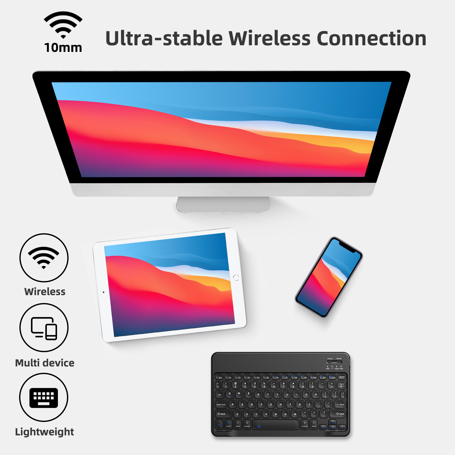 Keyboard Wireless Bluetooth Type-C Charging Port for Computer Laptop iPad Keypad
