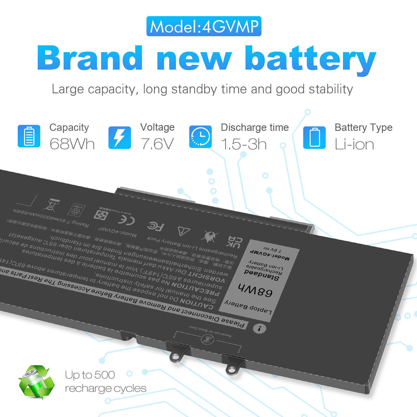 Replace 4GVMP Battery For Dell Latitude 5400 5500 Precision 3540 3550 9JRYT 68WH