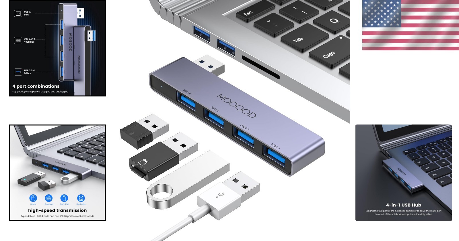 Compact USB 3.0 Multi-Port Adapter – Plug and Play for Easy Device Connection