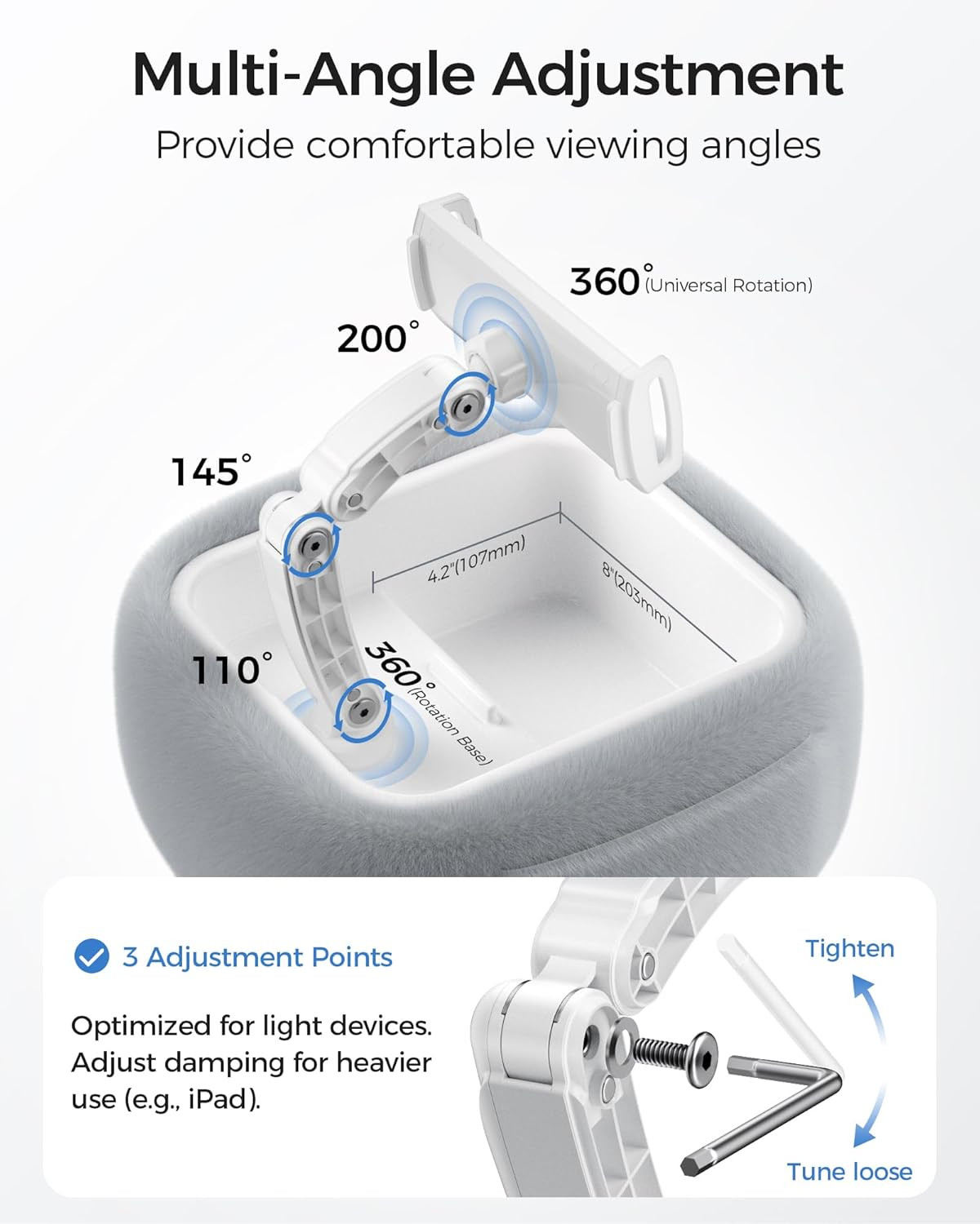 Tablet Pillow Stand, Compatible with Ipad, Iphone and 4.7-14.6”Tablet, 360° Adju