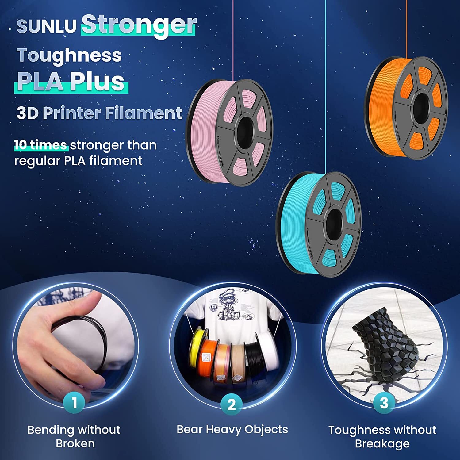 【Buy 7 PAY 4】SUNLU PLA+ (PLA Plus) 3D Printer Filament 1.75mm 1KG Neatly Wound