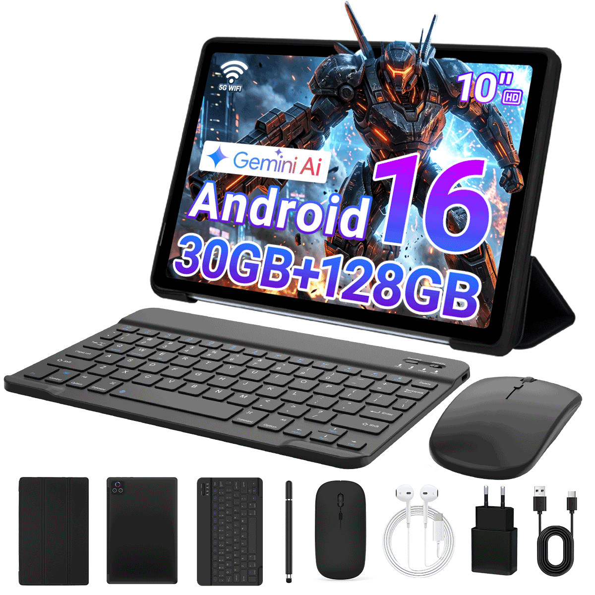 Octa-Core Tablet 30GB+128GB+1TB TF Android 16 Wifi 5G IPS 10.1 inch Widevine L1