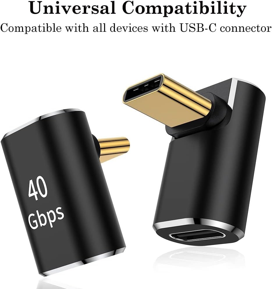 USB C 90 Degree Adapter, Right Angle L Shape USB Type C Male to Female 2 Pack