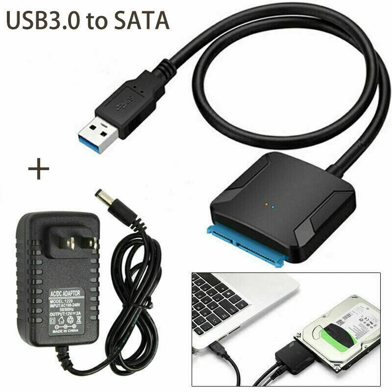 USB 3.0 to SATA III Adapter for 2.5″ 3.5″ SSD HDD Hard Drive with 12V/2A Power