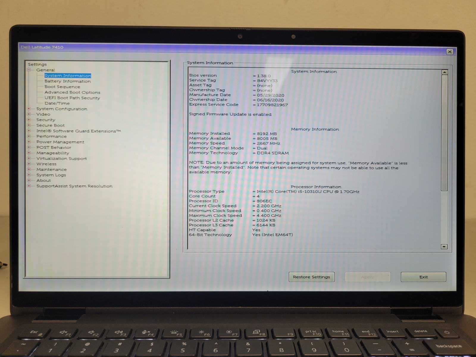 Dell latitude 7410 14″ touch i5-10310u 1.7ghz 8gb ram 512gb ssd w11p 84VYY33