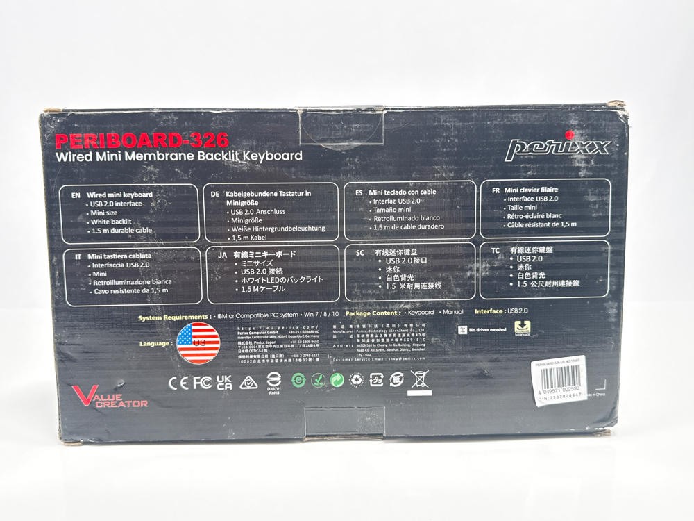 Perixx PERIBOARD-326 Wired Mini Backlit USB Keyboard US English