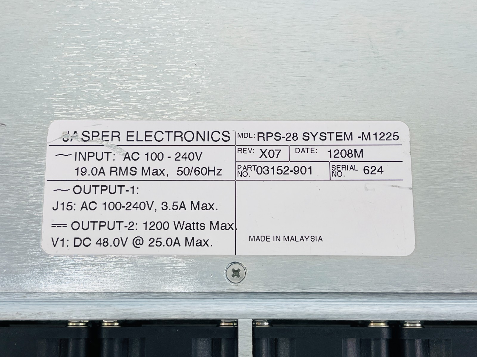 USED – Jasper Electronics RPS-28 SYSTEM-M1225 Power Supply With 30-Days Warranty