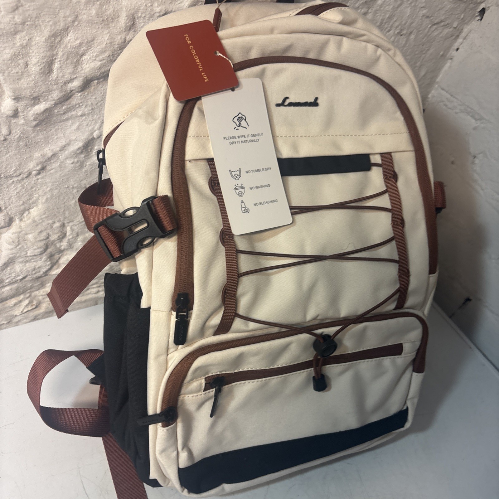 LOVEVOOK 4400 Laptop Backpack for Women, 17.3 Inch Business College Beige Black