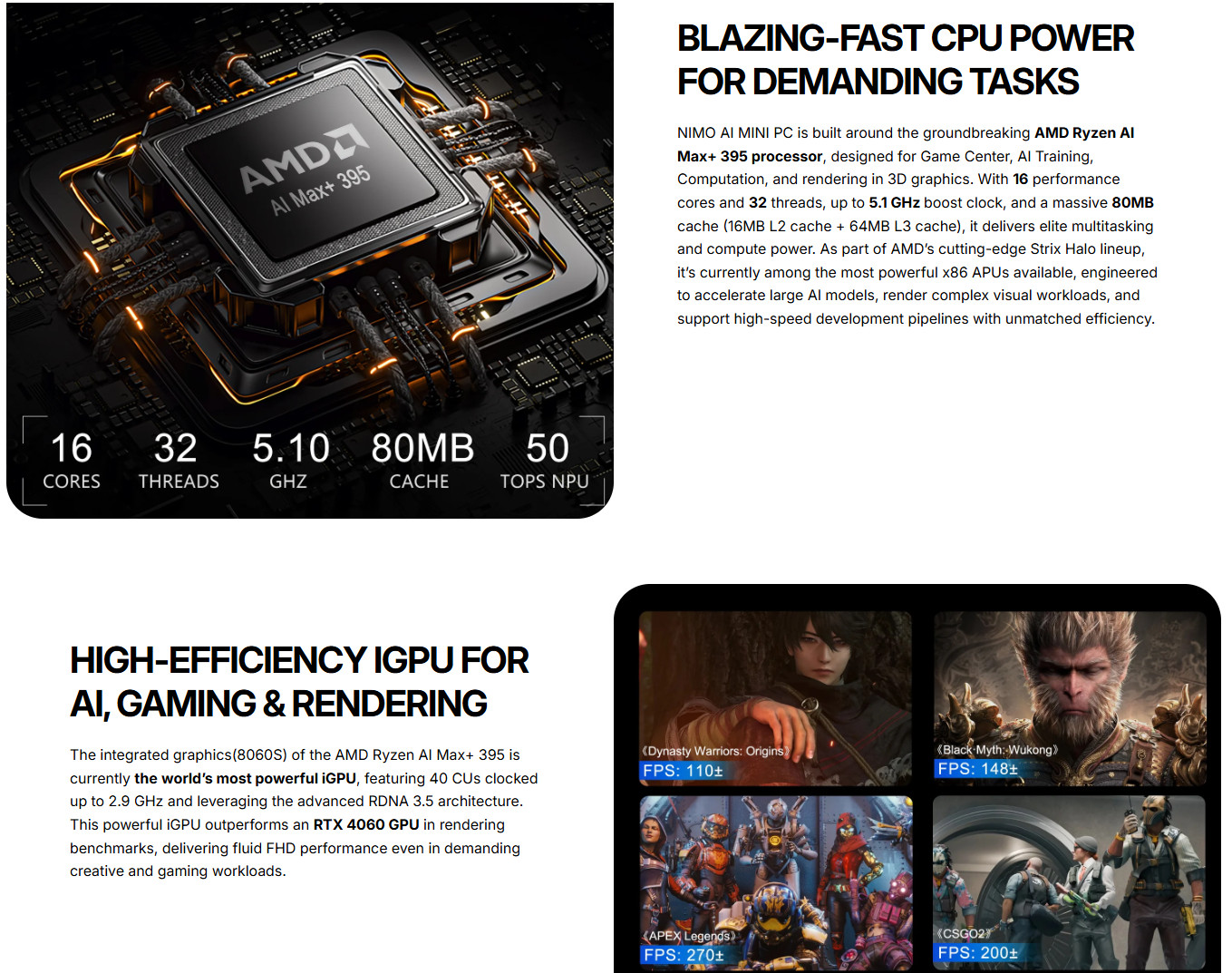 Mini PC Desktop, AMD Ryzen AI Max+ 395 128GB LPDDR5 8000Mhz 8TB SSD Wifi 7